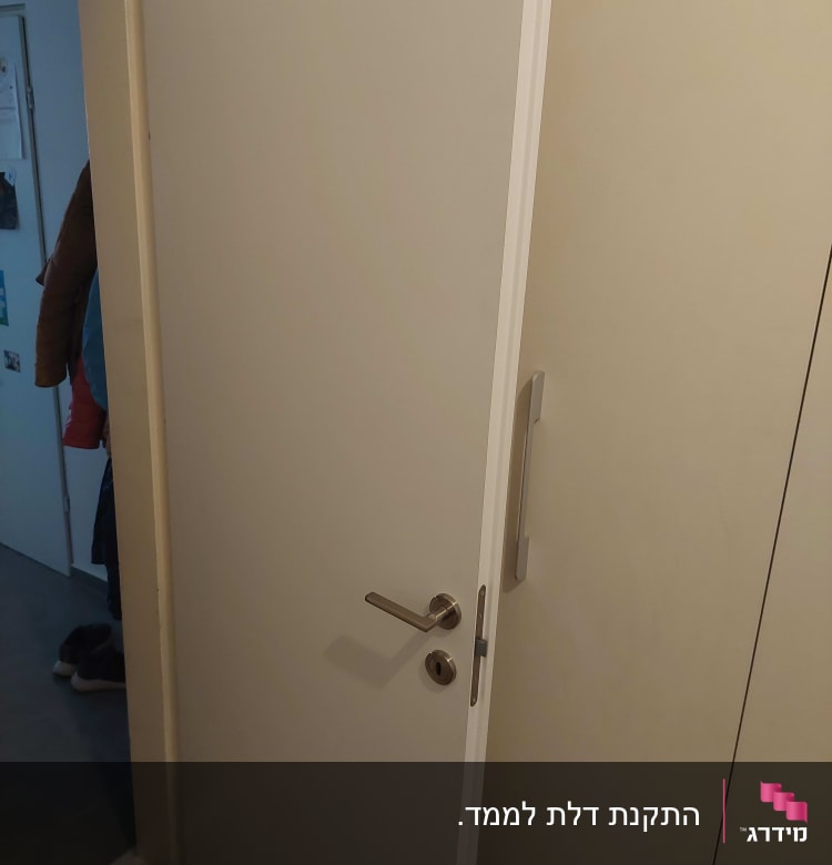 דלת לבנה עם ידית מתכת כסופה